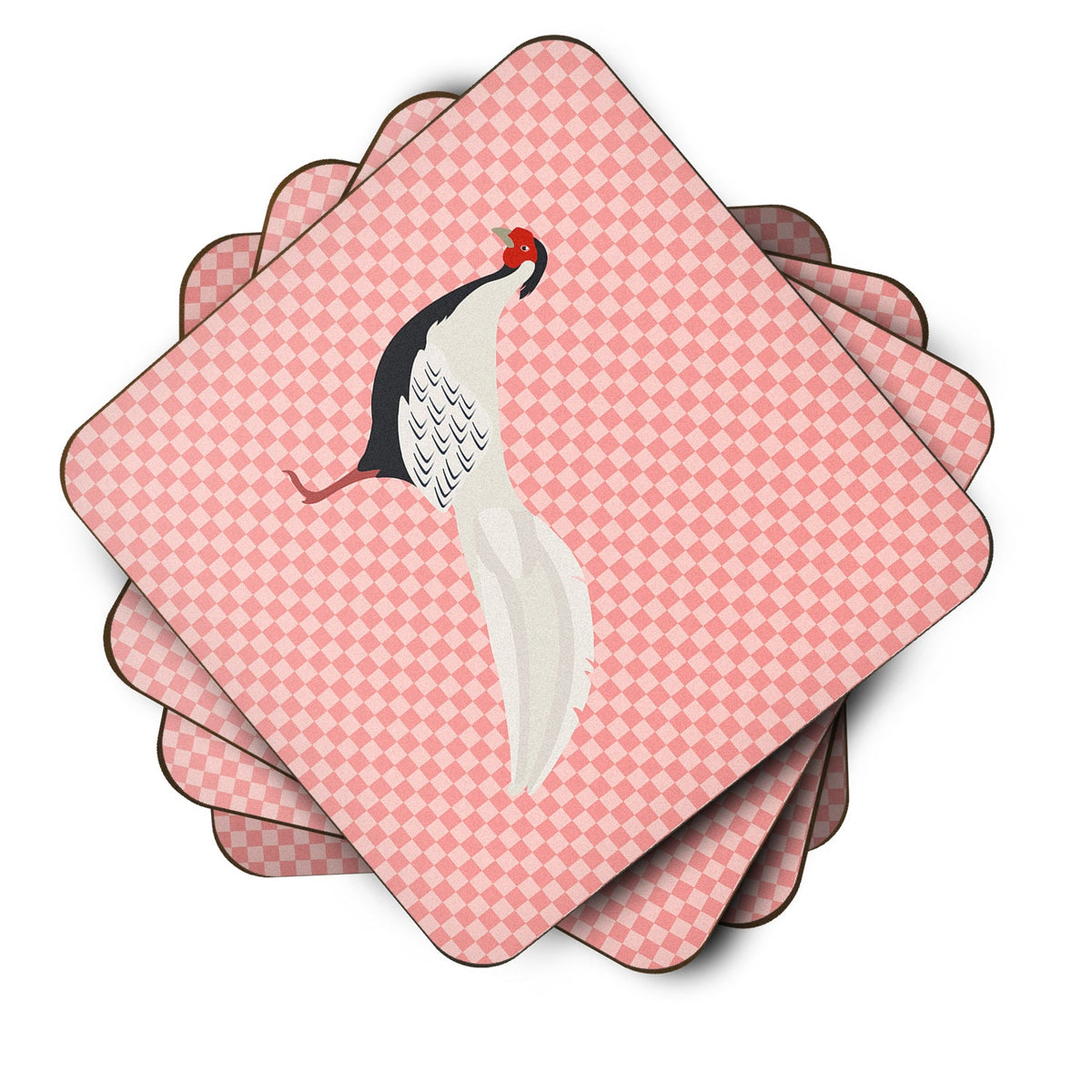 Silver Pheasant Pink Check Foam Coasters Set of 4 Cup Coasters for Indoor Outdoor, Tabletop Protection, Anti Slip, Mouse pad Material