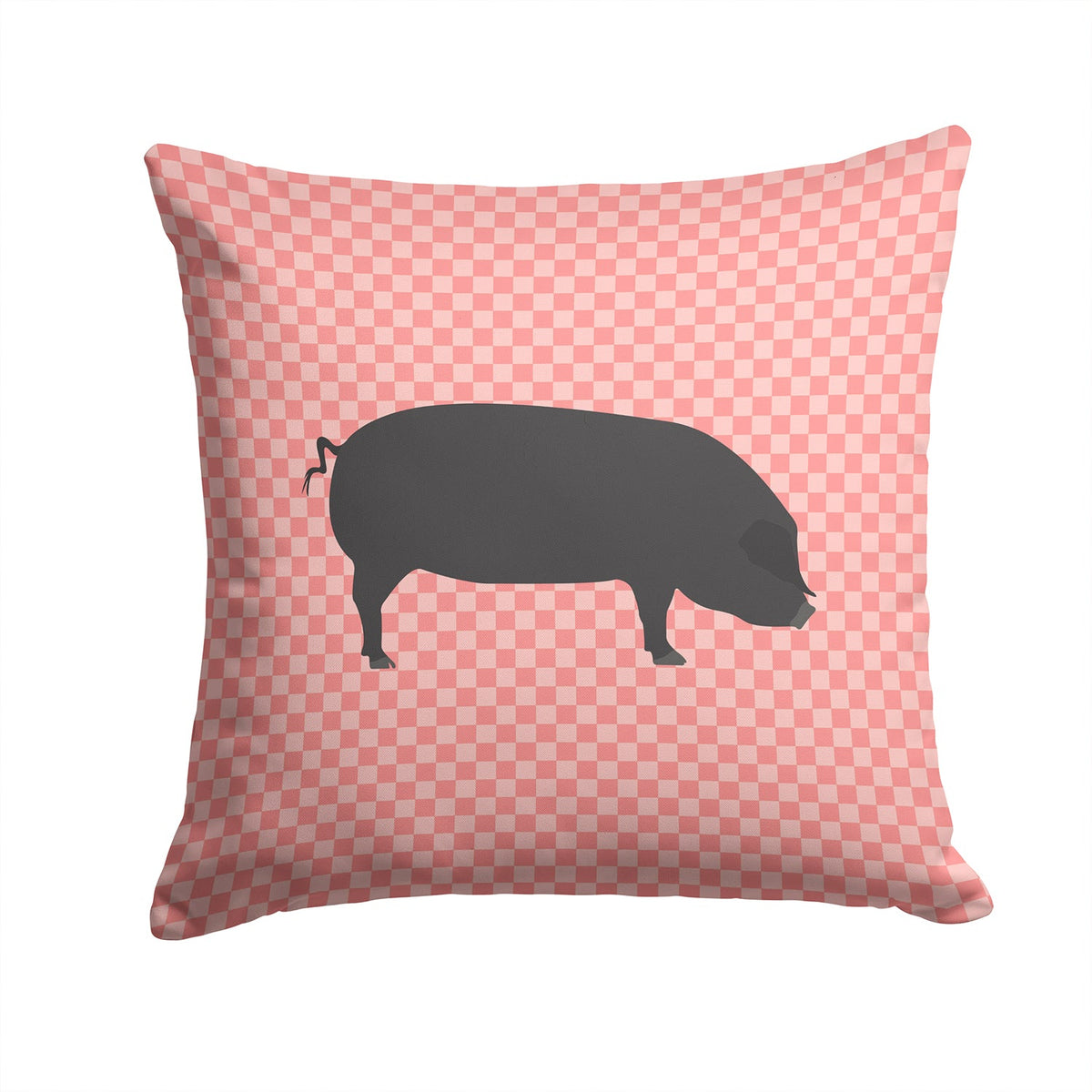 Devon Large Black Pig Pink Check Decorative Throw Pillow 14x14 Indoor Outdoor Accent Cushion, Fabric Cover with Insert for Sofa, Bed, Porch & Living Room