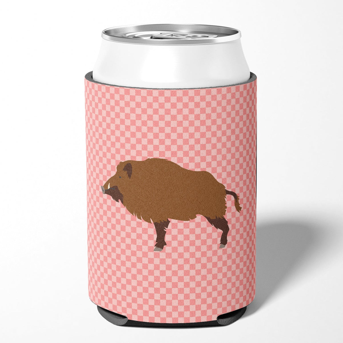 Wild Boar Pig Pink Check Can or Bottle Hugger Cooler Sleeve for Standard 12 oz Cans, Insulated Foam Beer & Soda Can Hugger Reusable
