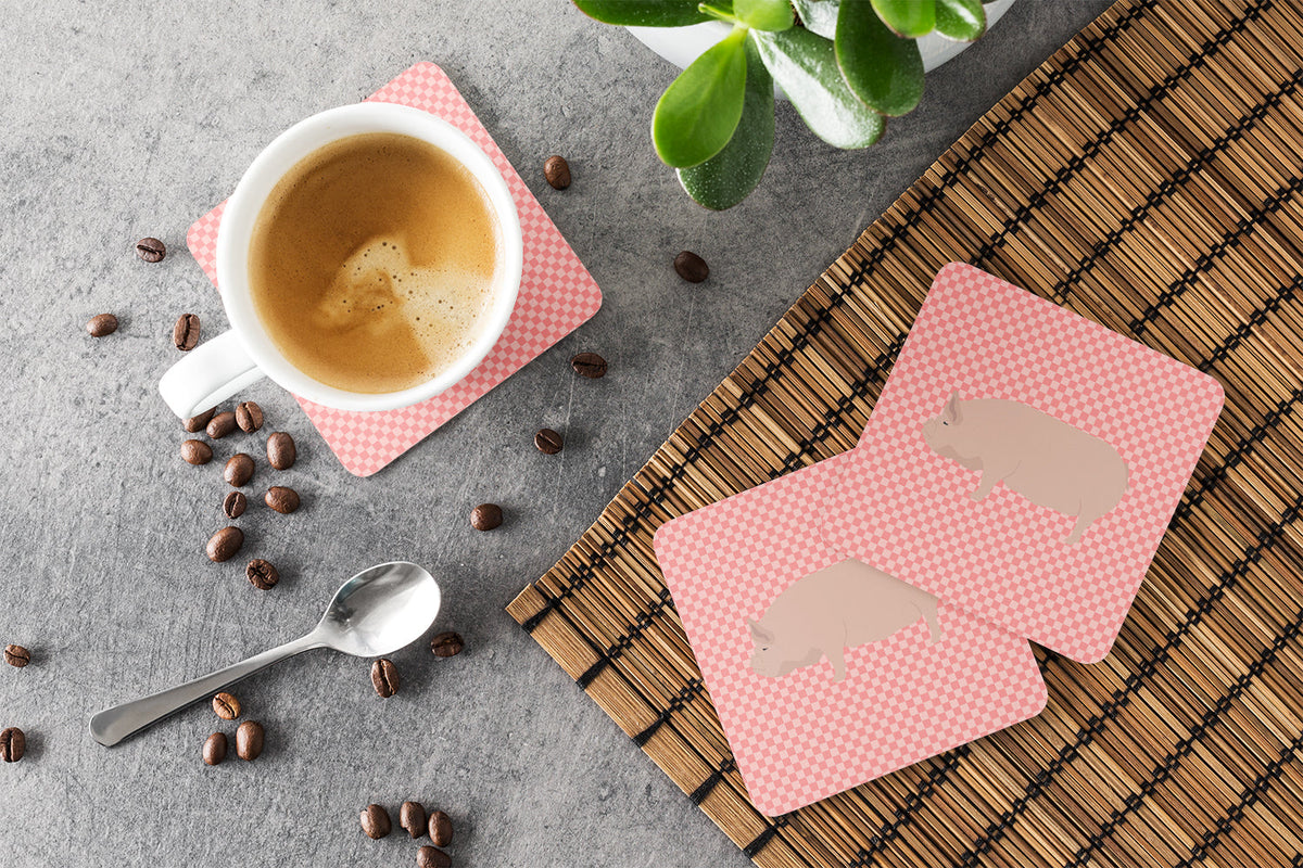 Welsh Pig Pink Check Foam Coasters Set of 4 Cup Coasters for Indoor Outdoor, Tabletop Protection, Anti Slip, Mouse pad Material