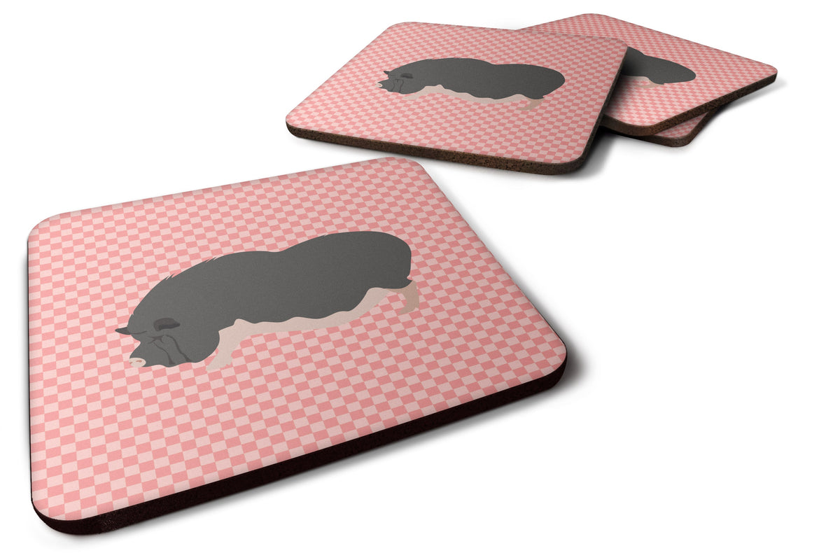 Vietnamese Pot-Bellied Pig Pink Check Foam Coasters Set of 4 Cup Coasters for Indoor Outdoor, Tabletop Protection, Anti Slip, Mouse pad Material