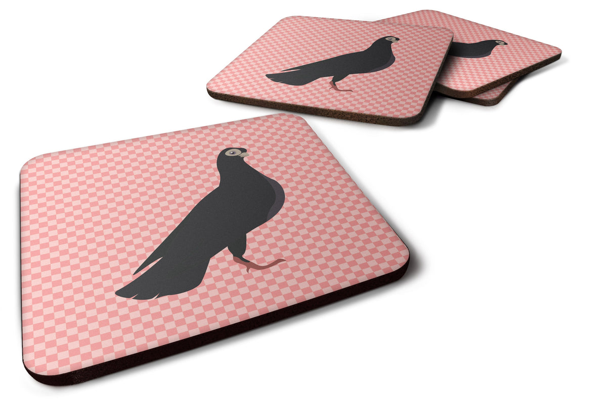 Budapest Highflyer Pigeon Pink Check Foam Coasters Set of 4 Cup Coasters for Indoor Outdoor, Tabletop Protection, Anti Slip, Mouse pad Material