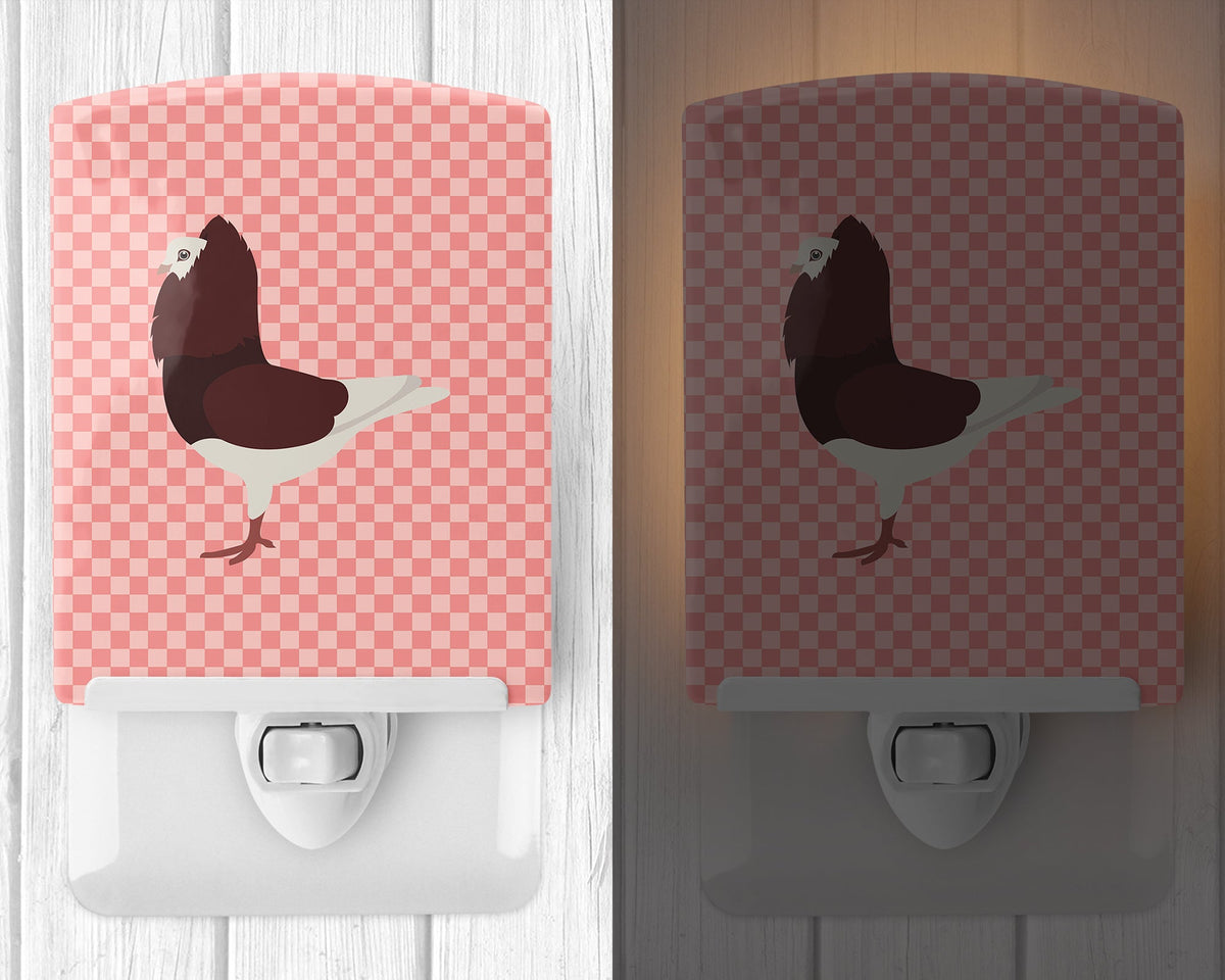 Capuchin Red Pigeon Pink Check Ceramic Night Light Compact, UL-Certified, Ideal for Bedroom, Bathroom, Nursery, Hallway, Kitchen, 6x4x3, Multicolor
