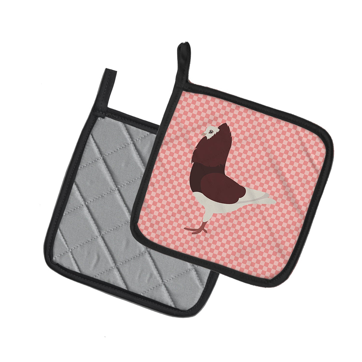 Capuchin Red Pigeon Pink Check Pot Holder Set of 2 Heat Resistant Quilted Hot Pads 7.5 x 7.5 Inch, Insulated Kitchen Trivets for Cooking & Baking