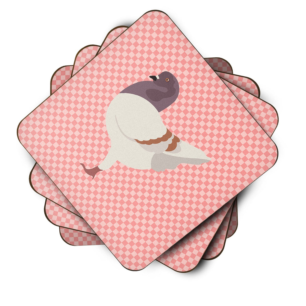 German Modena Pigeon Pink Check Foam Coasters Set of 4 Cup Coasters for Indoor Outdoor, Tabletop Protection, Anti Slip, Mouse pad Material