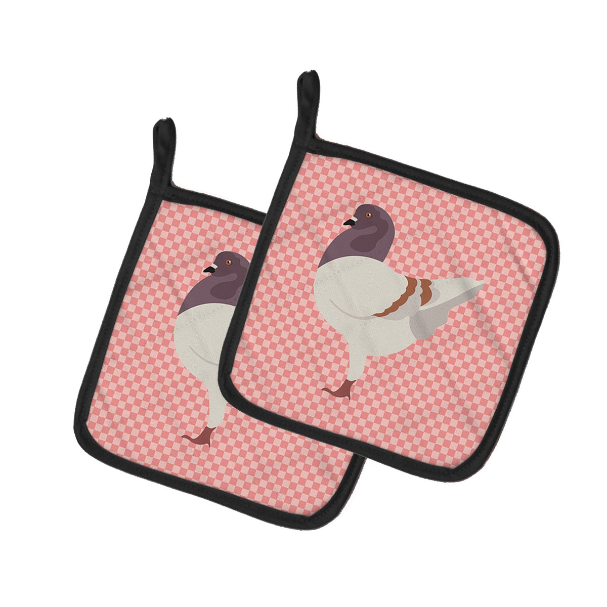 German Modena Pigeon Pink Check Pot Holder Set of 2 Heat Resistant Quilted Hot Pads 7.5 x 7.5 Inch, Insulated Kitchen Trivets for Cooking & Baking