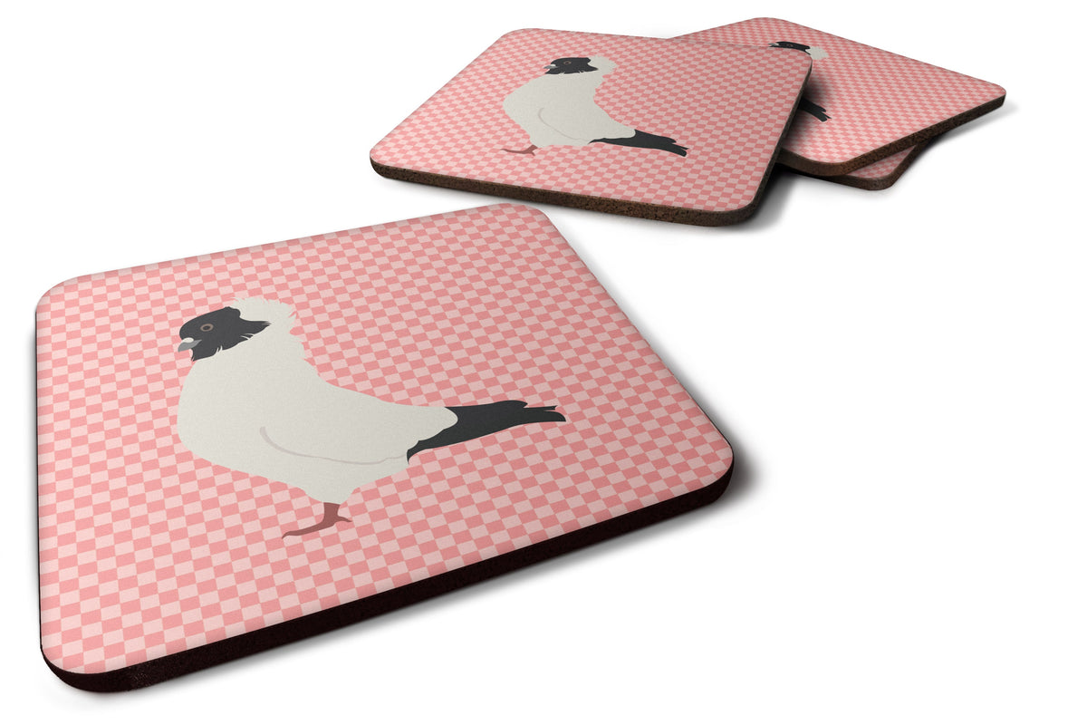 Nun Pigeon Pink Check Foam Coasters Set of 4 Cup Coasters for Indoor Outdoor, Tabletop Protection, Anti Slip, Mouse pad Material