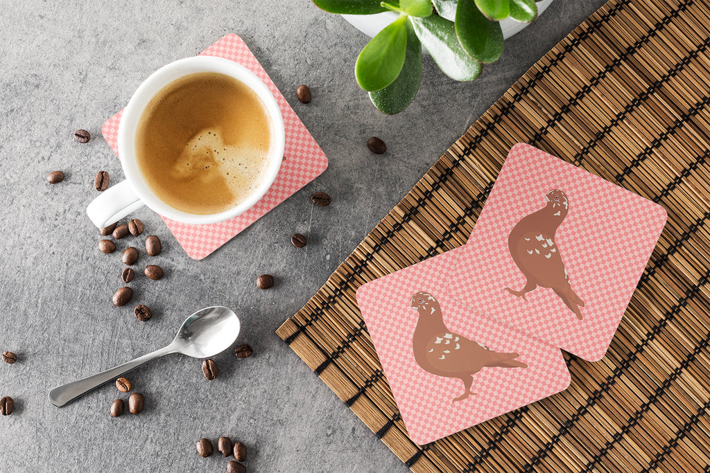 African Owl Pigeon Pink Check Foam Coasters Set of 4 Cup Coasters for Indoor Outdoor, Tabletop Protection, Anti Slip, Mouse pad Material