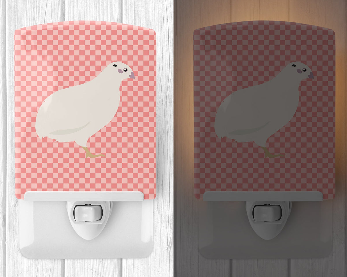 Texas Quail Pink Check Ceramic Night Light Compact, UL-Certified, Ideal for Bedroom, Bathroom, Nursery, Hallway, Kitchen, 6x4x3, Multicolor