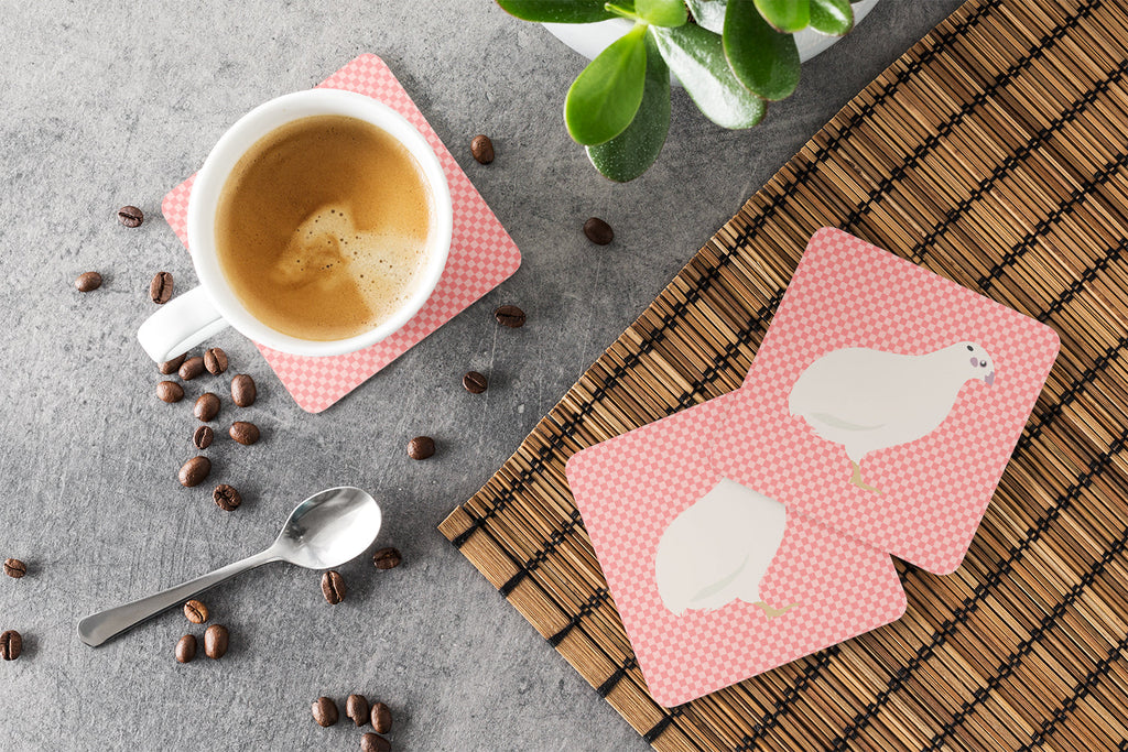 Texas Quail Pink Check Foam Coasters Set of 4 Cup Coasters for Indoor Outdoor, Tabletop Protection, Anti Slip, Mouse pad Material