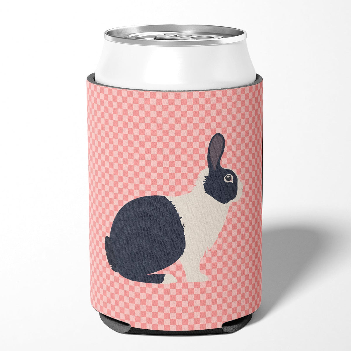 Dutch Rabbit Pink Check Can or Bottle Hugger Cooler Sleeve for Standard 12 oz Cans, Insulated Foam Beer & Soda Can Hugger Reusable
