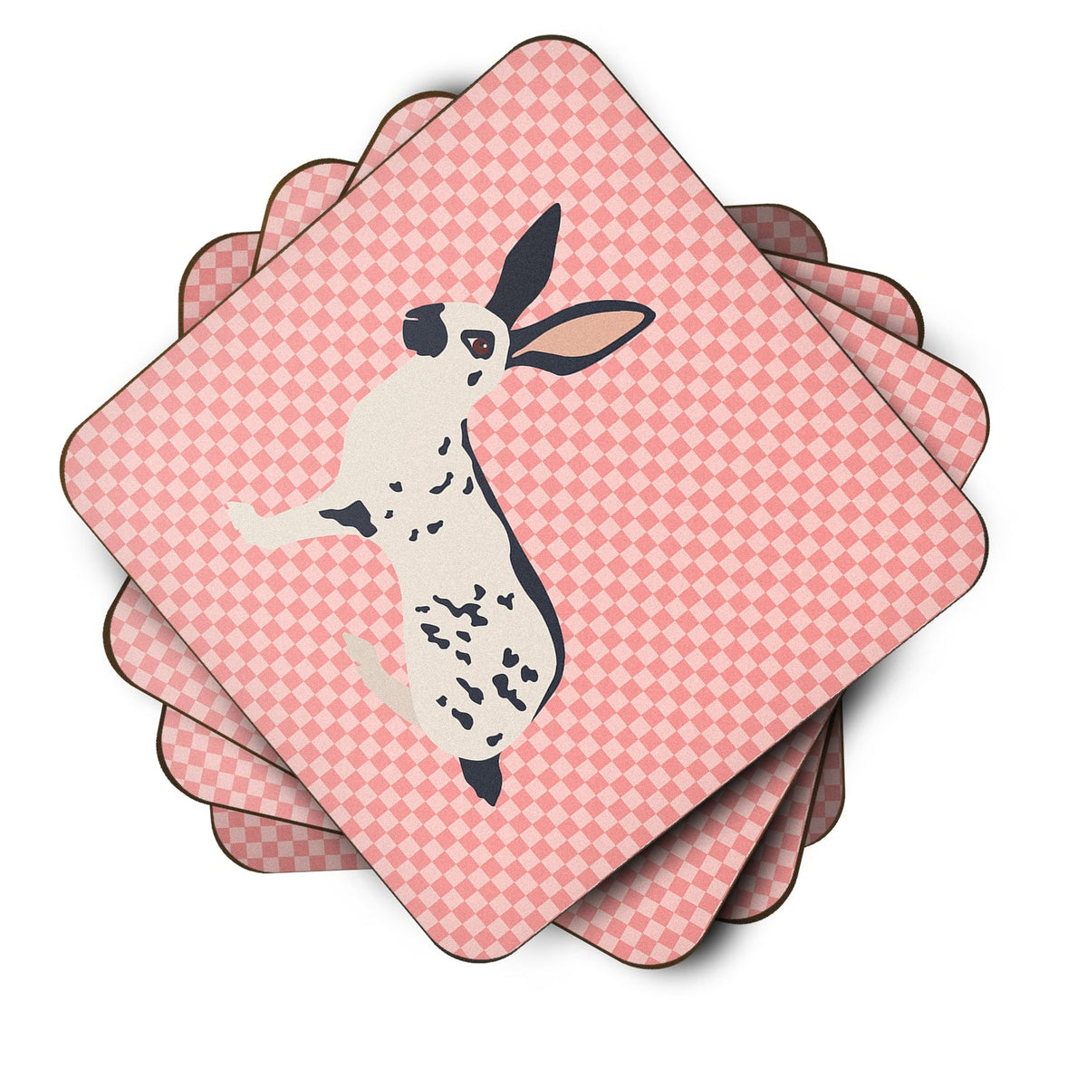 English Spot Rabbit Pink Check Foam Coasters Set of 4 Cup Coasters for Indoor Outdoor, Tabletop Protection, Anti Slip, Mouse pad Material