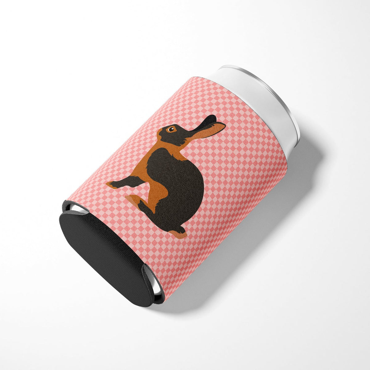 Tan Rabbit Pink Check Can or Bottle Hugger Cooler Sleeve for Standard 12 oz Cans, Insulated Foam Beer & Soda Can Hugger Reusable