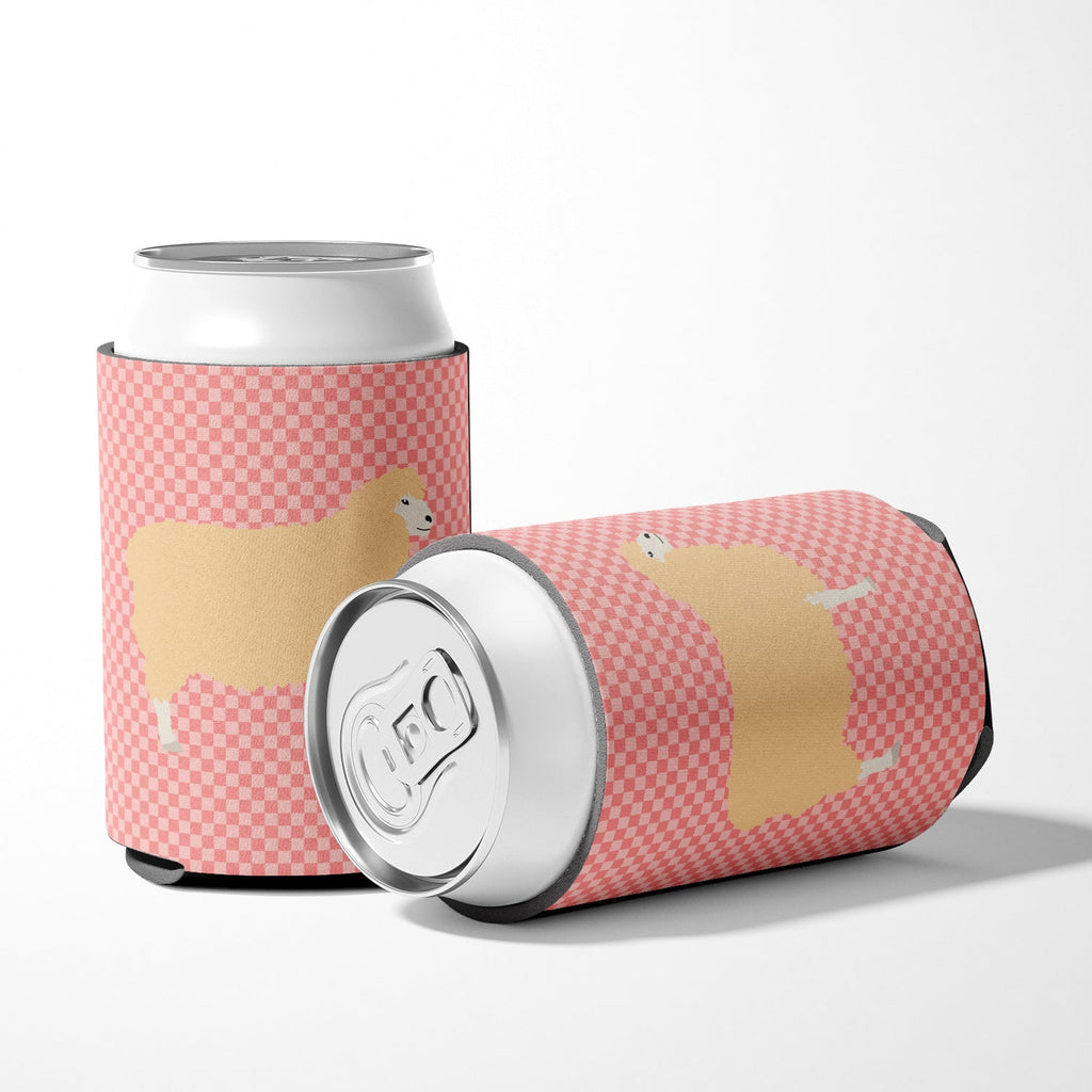 English Leicester Longwool Sheep Pink Check Can or Bottle Hugger Cooler Sleeve for Standard 12 oz Cans, Insulated Foam Beer & Soda Can Hugger Reusable