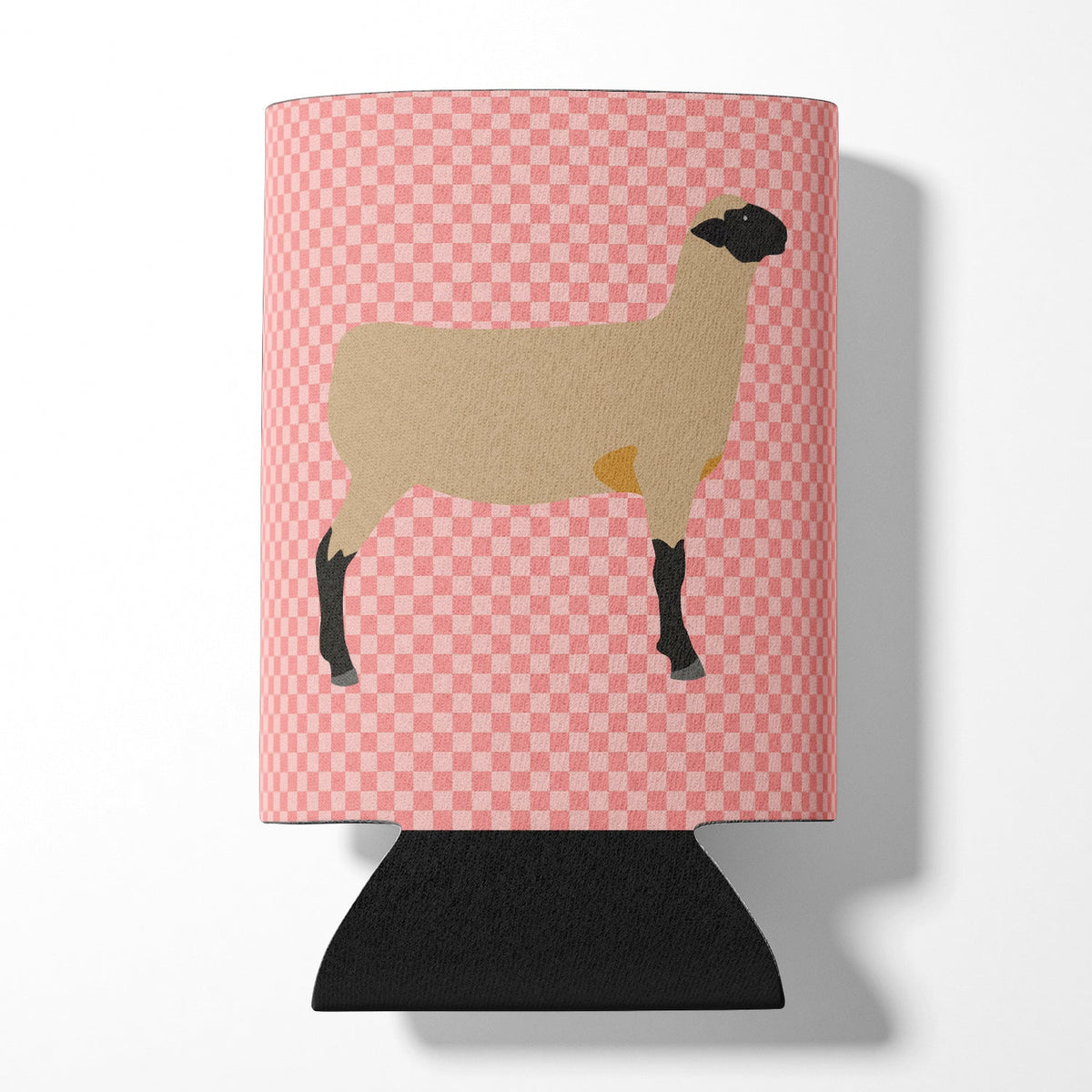 Hampshire Down Sheep Pink Check Can or Bottle Hugger Cooler Sleeve for Standard 12 oz Cans, Insulated Foam Beer & Soda Can Hugger Reusable