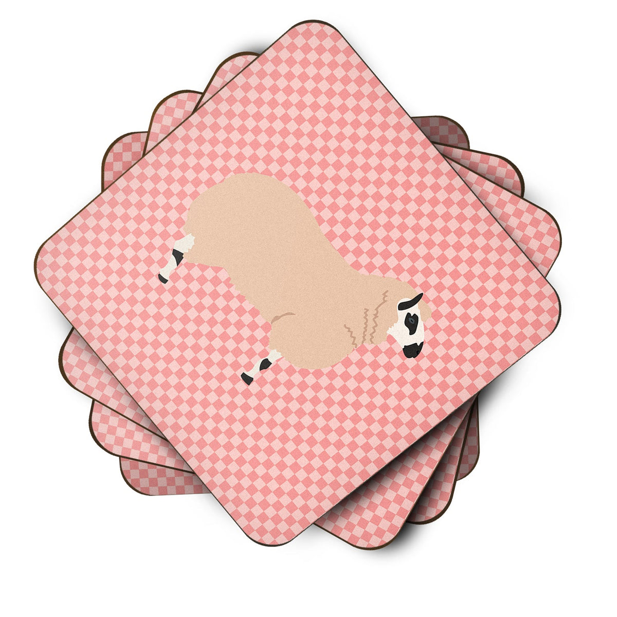 Kerry Hill Sheep Pink Check Foam Coasters Set of 4 Cup Coasters for Indoor Outdoor, Tabletop Protection, Anti Slip, Mouse pad Material