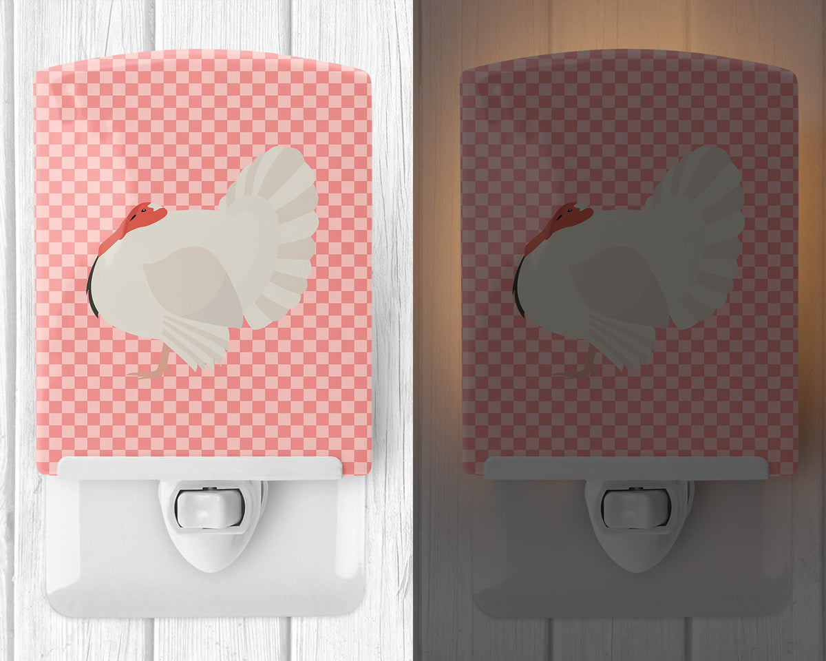 White Holland Turkey Pink Check Ceramic Night Light Compact, UL-Certified, Ideal for Bedroom, Bathroom, Nursery, Hallway, Kitchen, 6x4x3, Multicolor