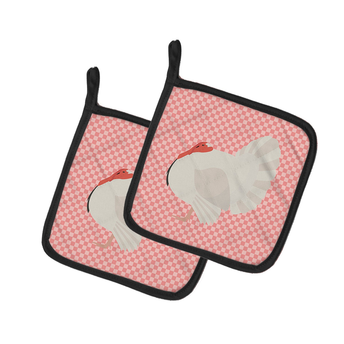 White Holland Turkey Pink Check Pot Holder Set of 2 Heat Resistant Quilted Hot Pads 7.5 x 7.5 Inch, Insulated Kitchen Trivets for Cooking & Baking