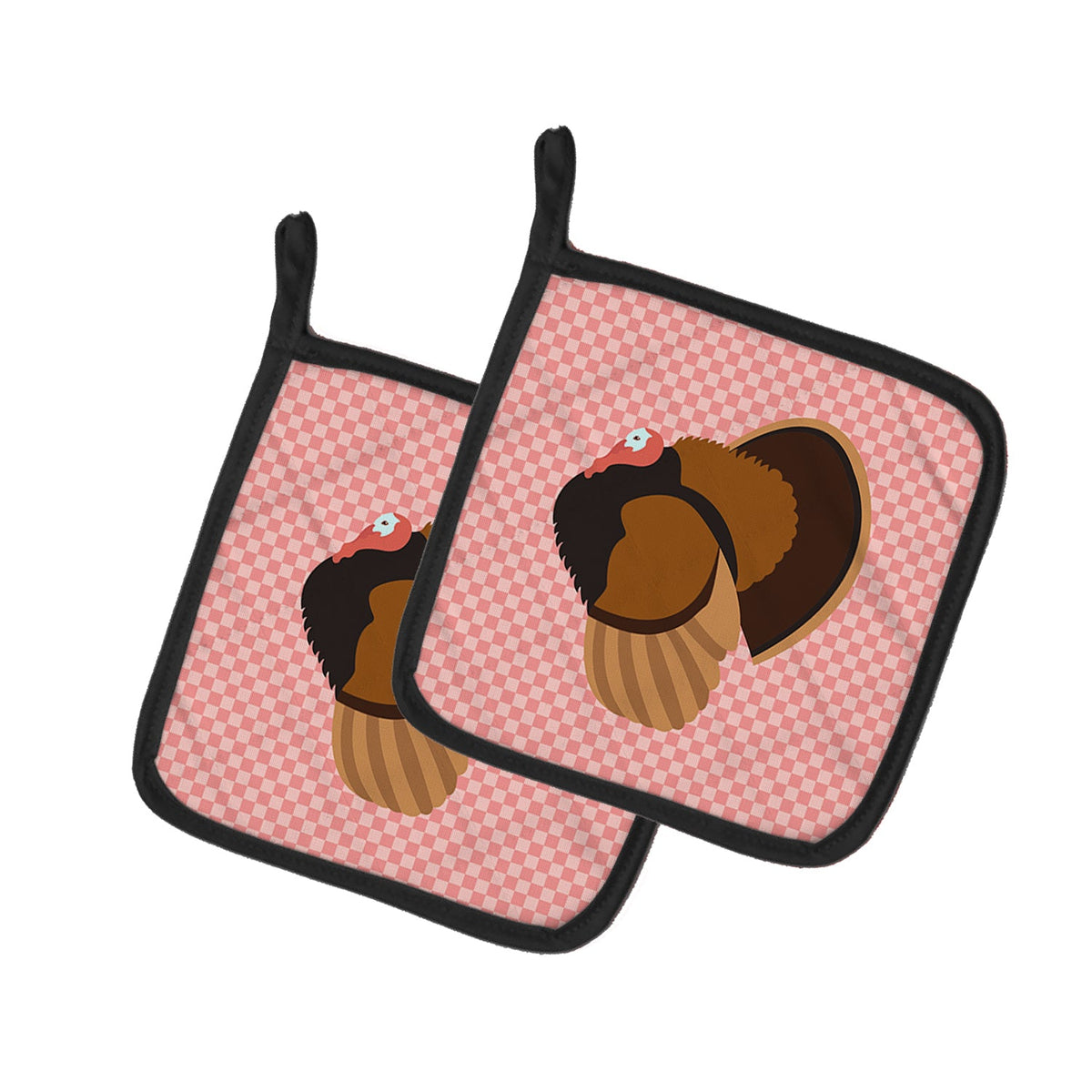 Bronze Turkey Pink Check Pot Holder Set of 2 Heat Resistant Quilted Hot Pads 7.5 x 7.5 Inch, Insulated Kitchen Trivets for Cooking & Baking