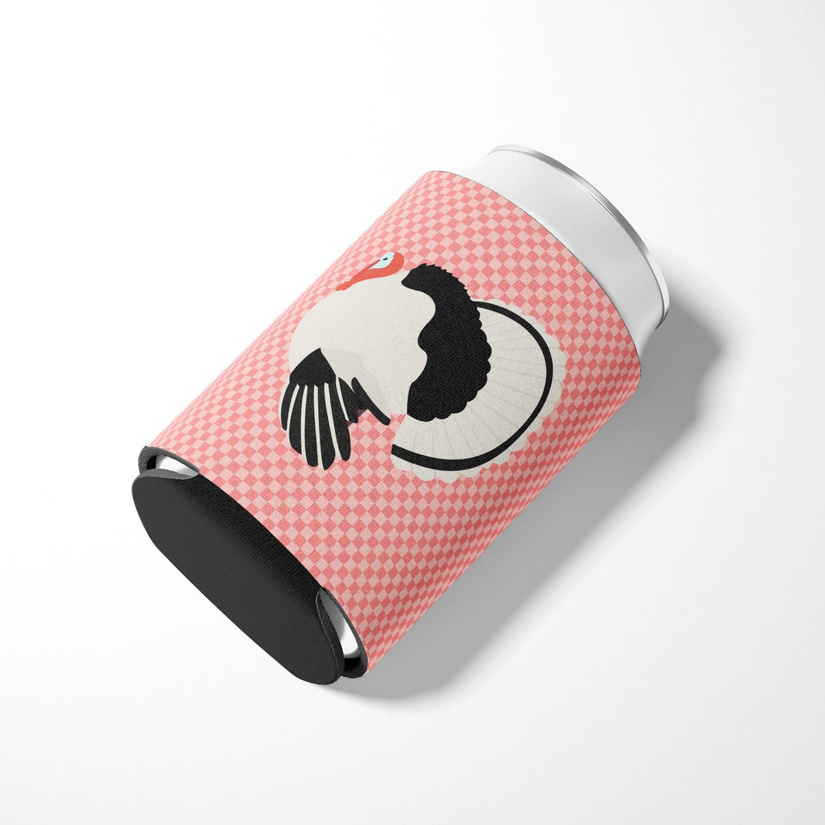 Royal Palm Turkey Pink Check Can or Bottle Hugger Cooler Sleeve for Standard 12 oz Cans, Insulated Foam Beer & Soda Can Hugger Reusable
