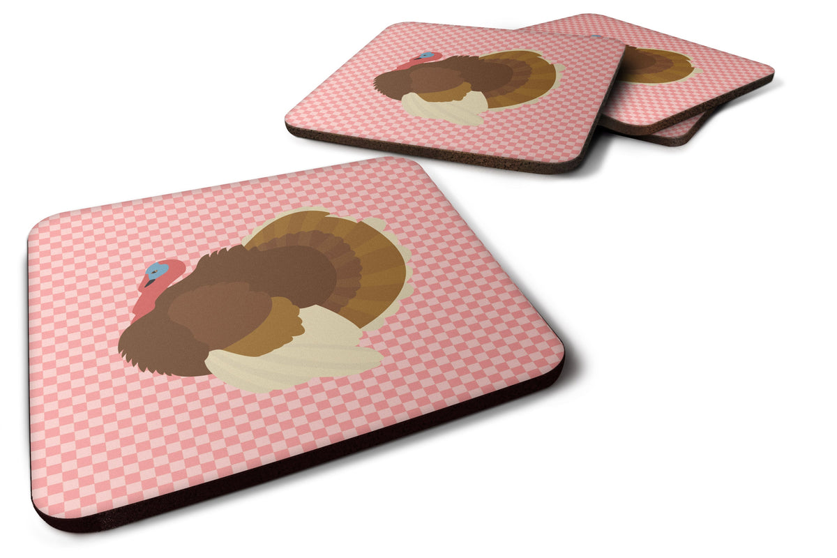 French Turkey Dindon Pink Check Foam Coasters Set of 4 Cup Coasters for Indoor Outdoor, Tabletop Protection, Anti Slip, Mouse pad Material