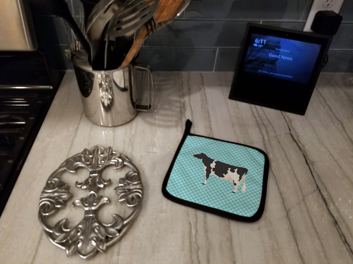 Holstein Cow Blue Check Pot Holder Set of 2 Heat Resistant Quilted Hot Pads 7.5 x 7.5 Inch, Insulated Kitchen Trivets for Cooking & Baking