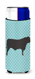 Black Angus Cow Blue Check Slim Can Hugger , Insulated Foam Hugger for 12 oz Slim Cans, Beer Bottles & Water Bottles, Printed in USA