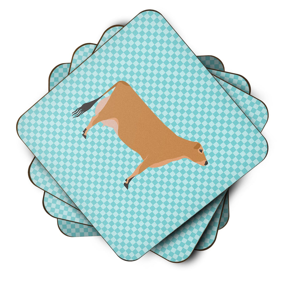 Jersey Cow Blue Check Foam Coasters Set of 4 Cup Coasters for Indoor Outdoor, Tabletop Protection, Anti Slip, Mouse pad Material