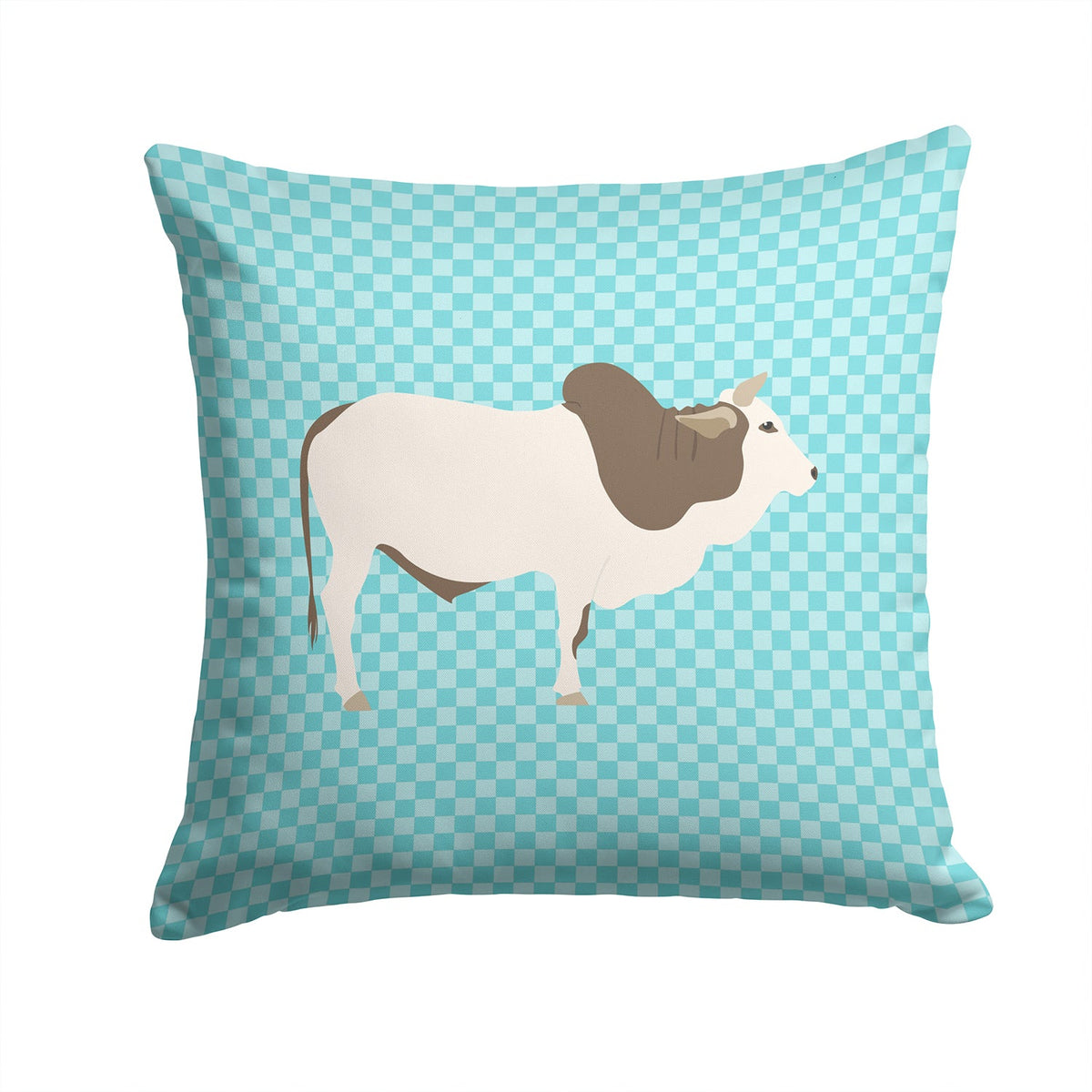 Malvi Cow Blue Check Decorative Throw Pillow 14x14 Indoor Outdoor Accent Cushion, Fabric Cover with Insert for Sofa, Bed, Porch & Living Room