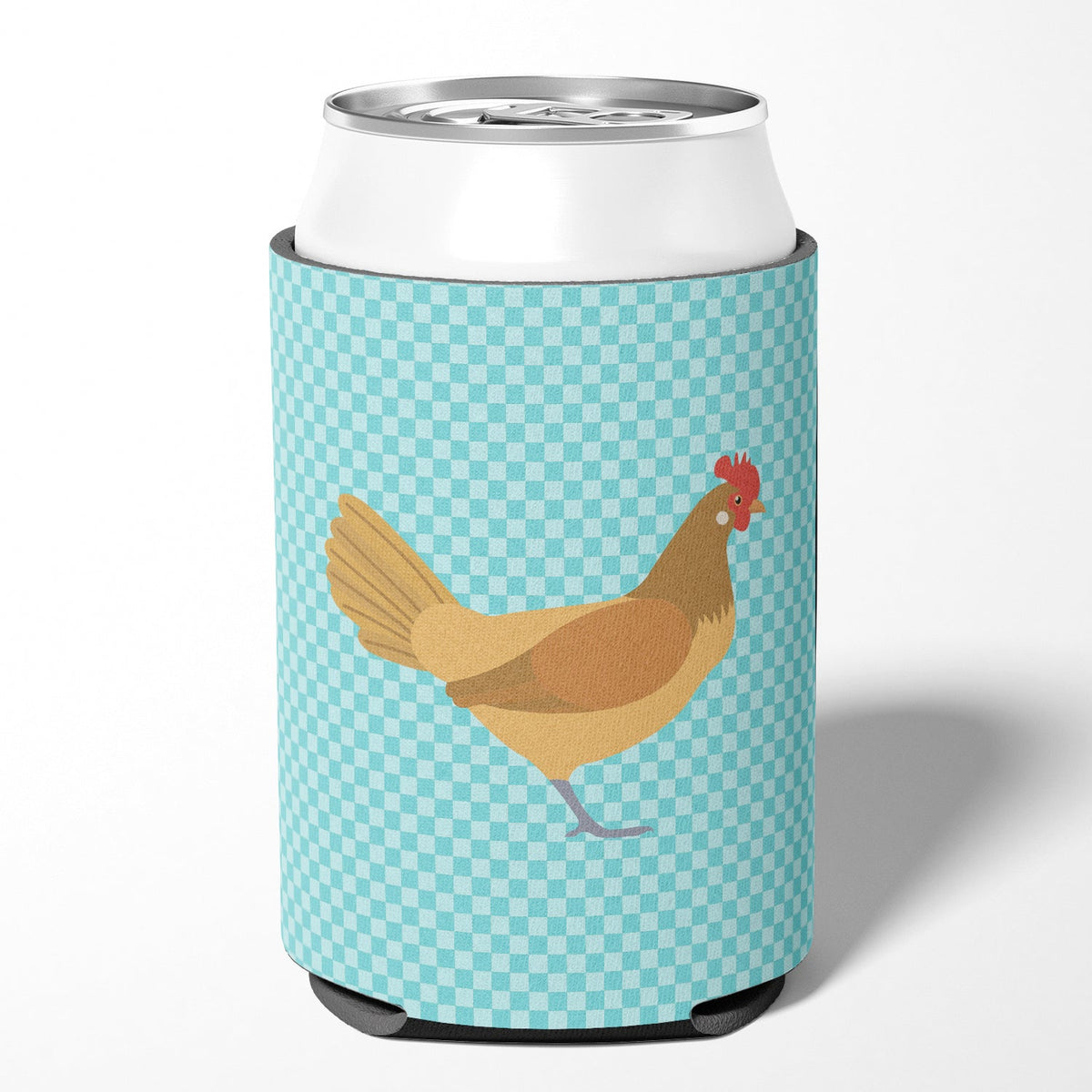 Frisian Friesian Chicken Blue Check Can or Bottle Hugger Cooler Sleeve for Standard 12 oz Cans, Insulated Foam Beer & Soda Can Hugger Reusable
