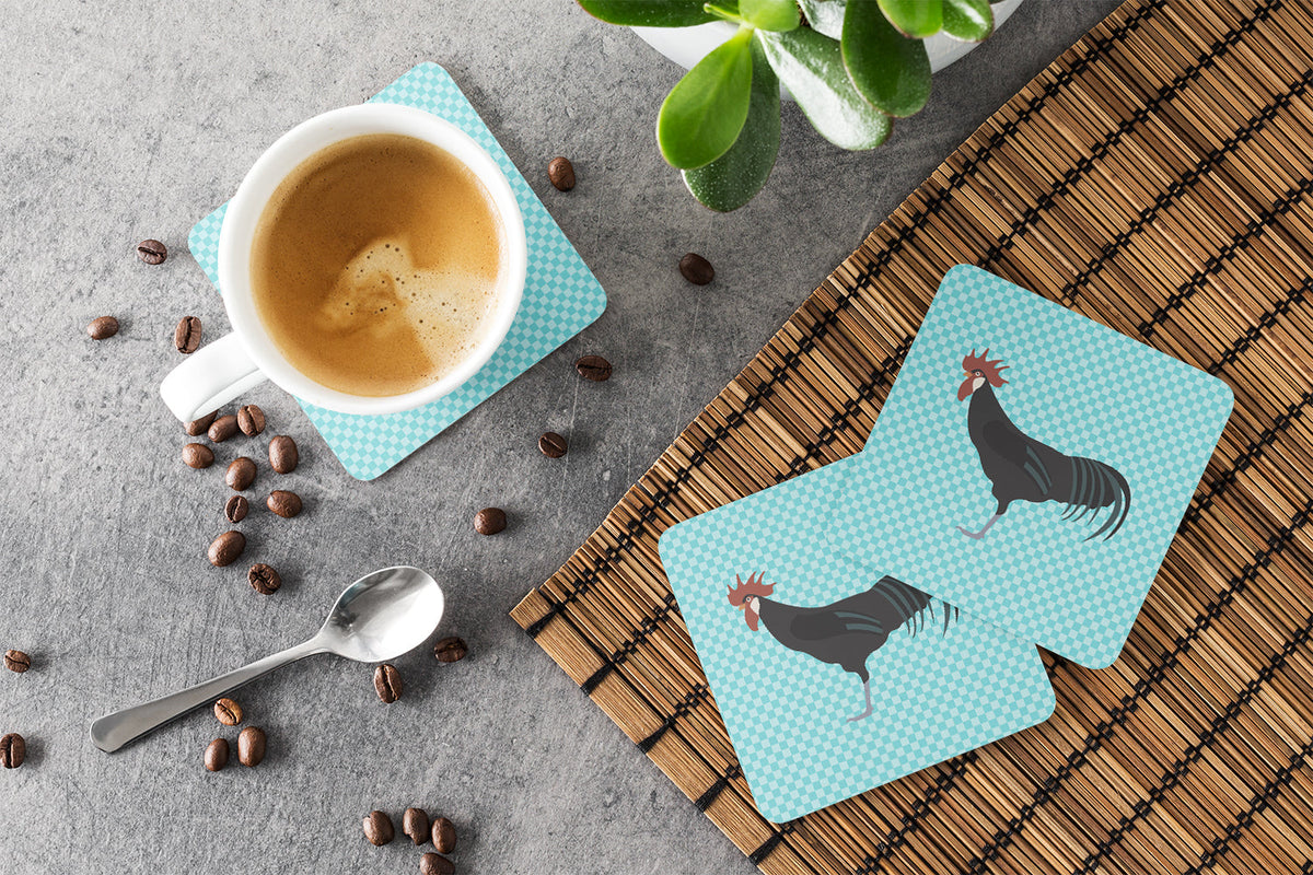Minorca Ctalalan Chicken Blue Check Foam Coasters Set of 4 Cup Coasters for Indoor Outdoor, Tabletop Protection, Anti Slip, Mouse pad Material