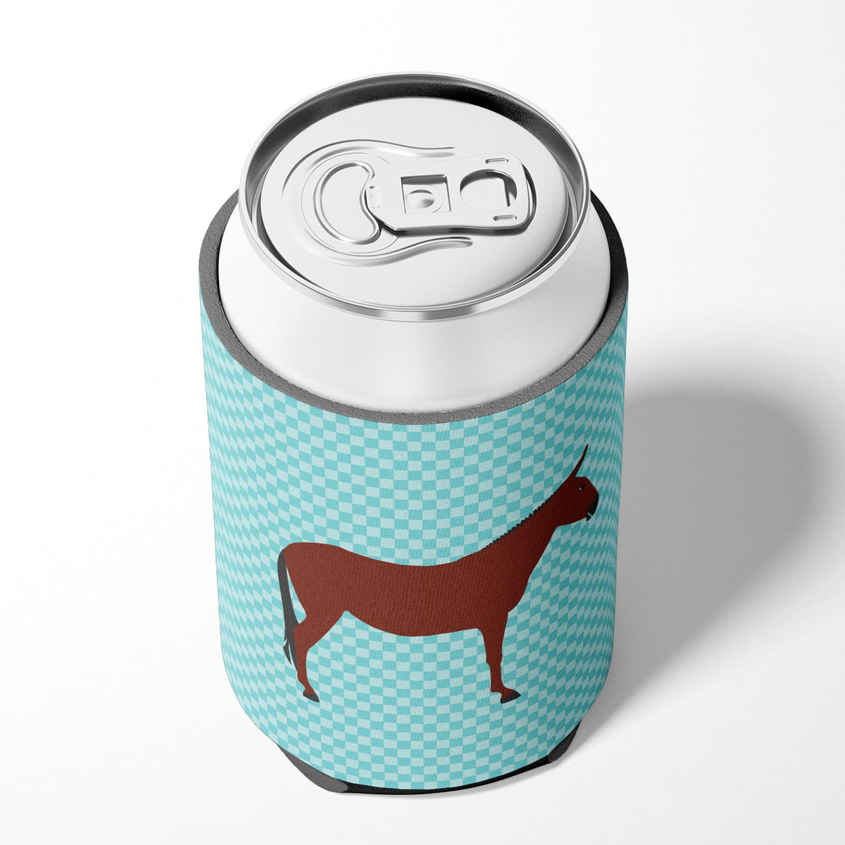 Hinny Horse Donkey Blue Check Can or Bottle Hugger Cooler Sleeve for Standard 12 oz Cans, Insulated Foam Beer & Soda Can Hugger Reusable
