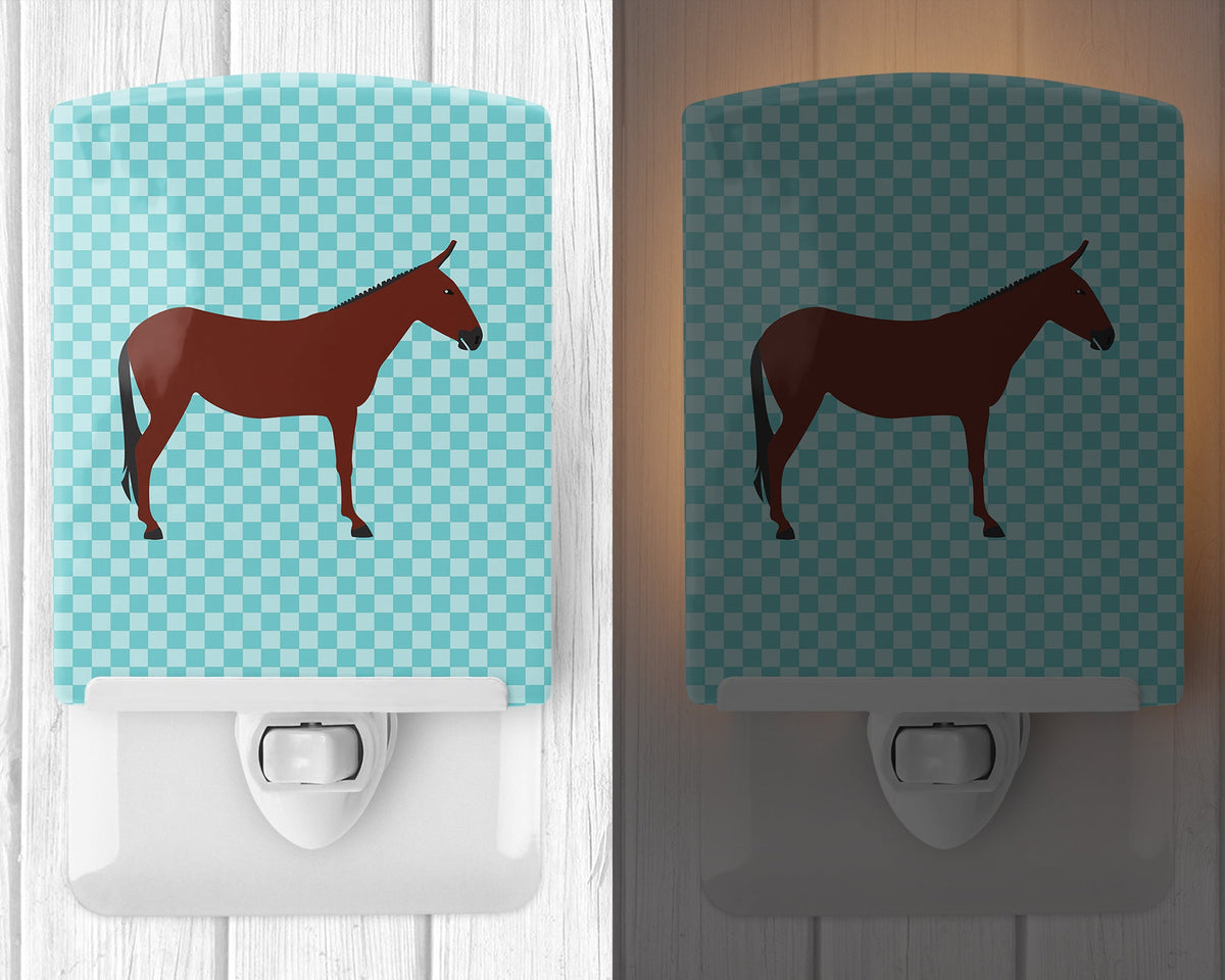 Hinny Horse Donkey Blue Check Ceramic Night Light Compact, UL-Certified, Ideal for Bedroom, Bathroom, Nursery, Hallway, Kitchen, 6x4x3, Multicolor