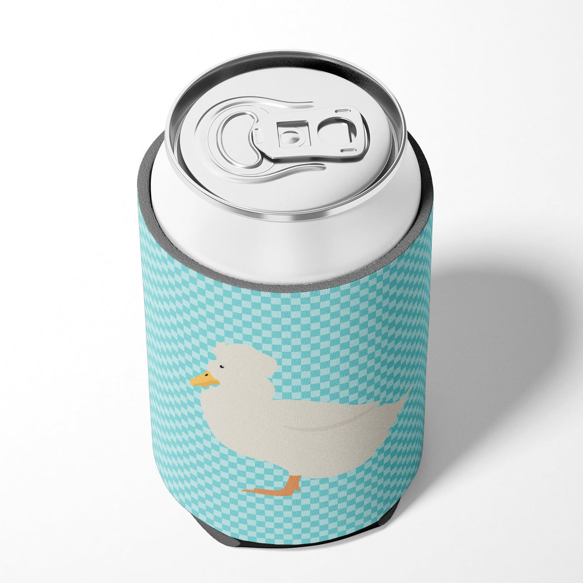 Crested Duck Blue Check Can or Bottle Hugger Cooler Sleeve for Standard 12 oz Cans, Insulated Foam Beer & Soda Can Hugger Reusable