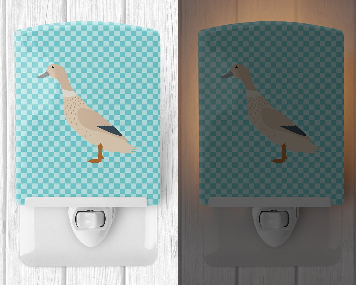 West Harlequin Duck Blue Check Ceramic Night Light Compact, UL-Certified, Ideal for Bedroom, Bathroom, Nursery, Hallway, Kitchen, 6x4x3, Multicolor
