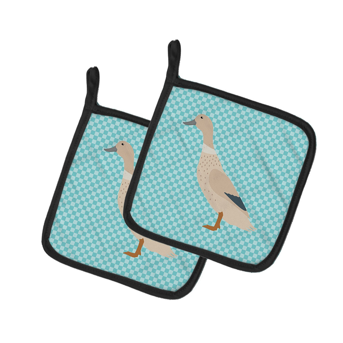 West Harlequin Duck Blue Check Pot Holder Set of 2 Heat Resistant Quilted Hot Pads 7.5 x 7.5 Inch, Insulated Kitchen Trivets for Cooking & Baking