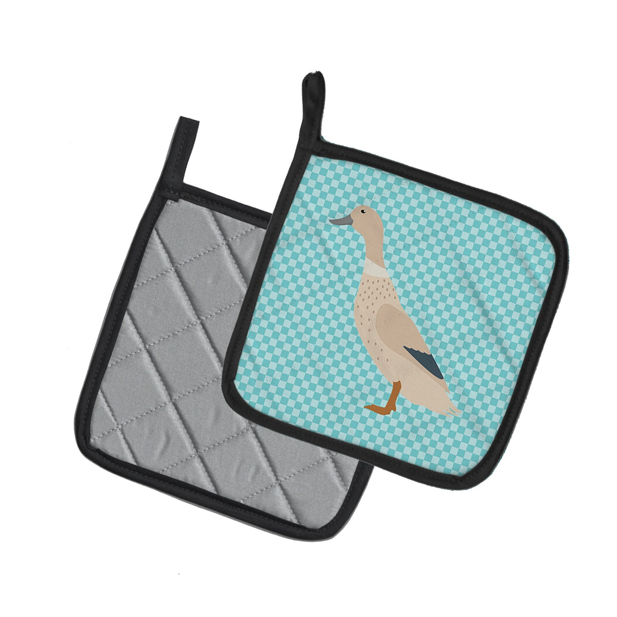 West Harlequin Duck Blue Check Pot Holder Set of 2 Heat Resistant Quilted Hot Pads 7.5 x 7.5 Inch, Insulated Kitchen Trivets for Cooking & Baking