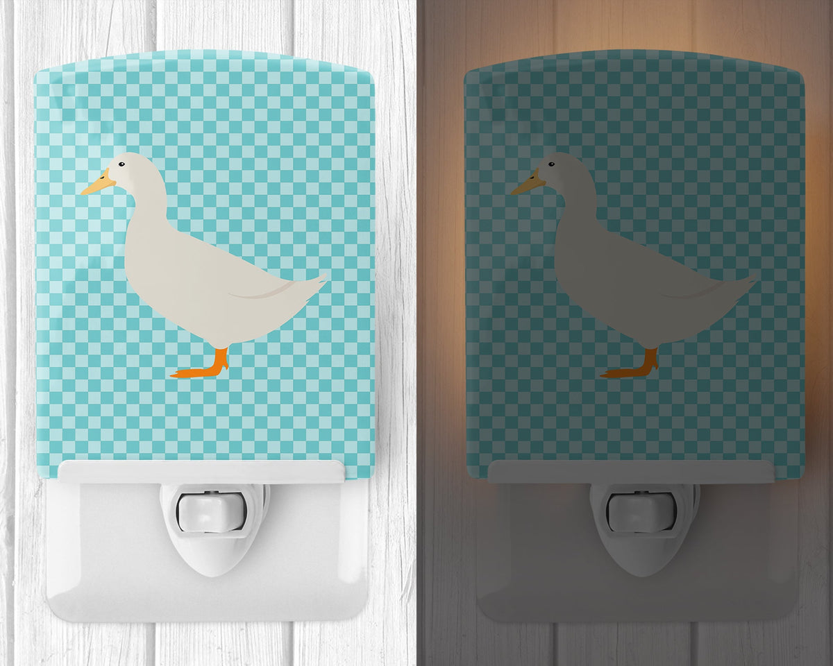 American Pekin Duck Blue Check Ceramic Night Light Compact, UL-Certified, Ideal for Bedroom, Bathroom, Nursery, Hallway, Kitchen, 6x4x3, Multicolor