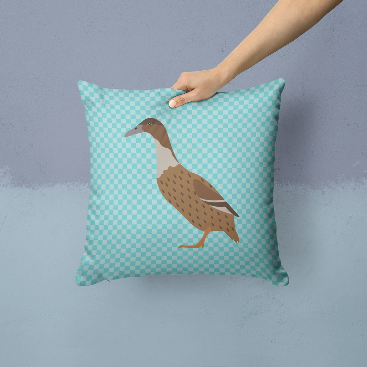 Dutch Hook Bill Duck Blue Check Decorative Throw Pillow 14x14 Indoor Outdoor Accent Cushion, Fabric Cover with Insert for Sofa, Bed, Porch & Living Room