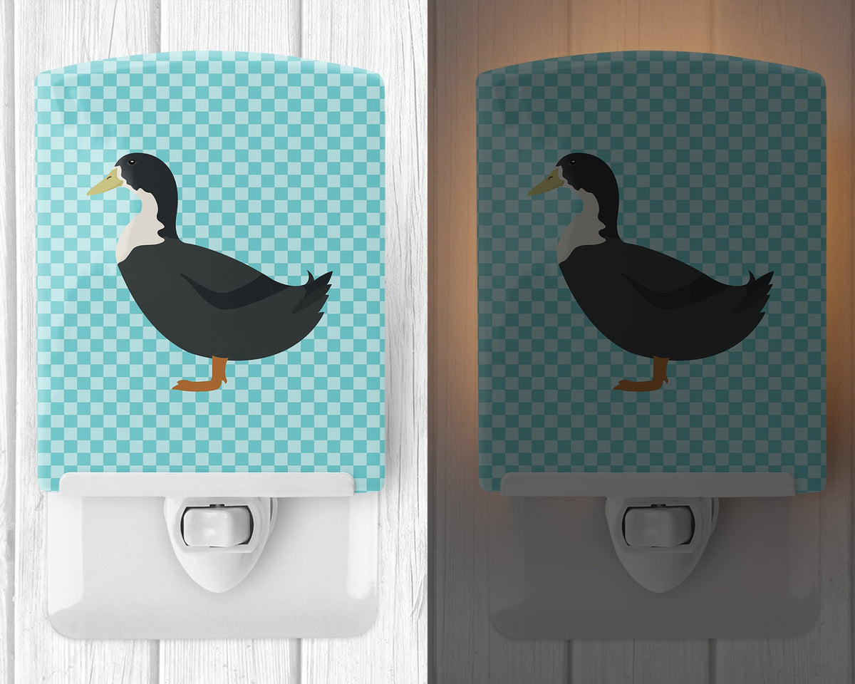 Blue Swedish Duck Blue Check Ceramic Night Light Compact, UL-Certified, Ideal for Bedroom, Bathroom, Nursery, Hallway, Kitchen, 6x4x3, Multicolor