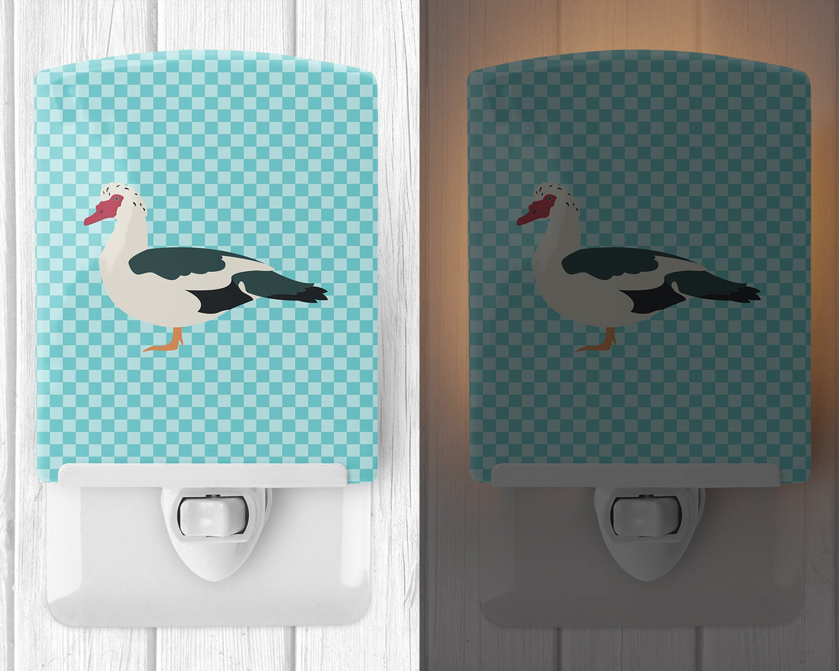 Muscovy Duck Blue Check Ceramic Night Light Compact, UL-Certified, Ideal for Bedroom, Bathroom, Nursery, Hallway, Kitchen, 6x4x3, Multicolor