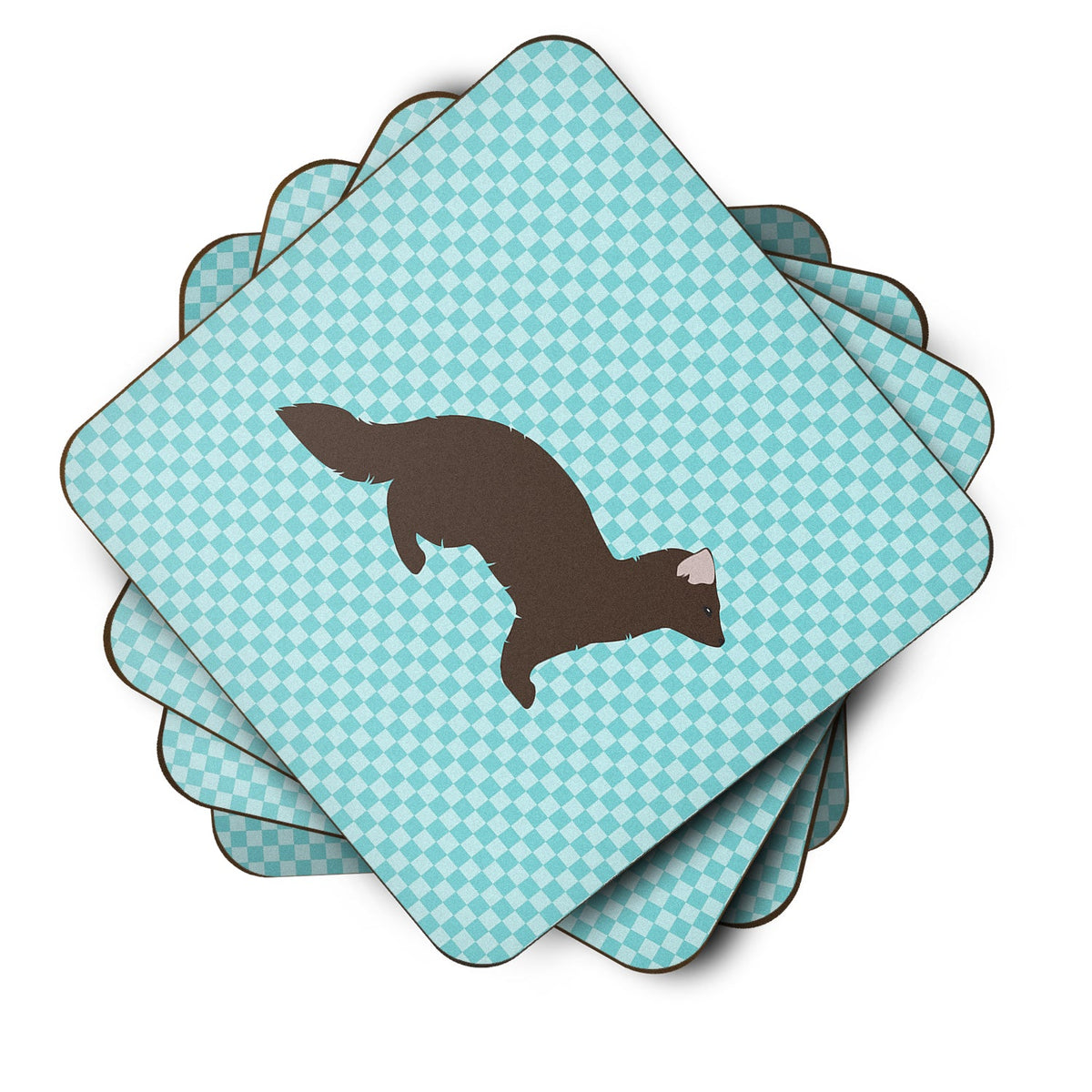 Sable Marten Blue Check Foam Coasters Set of 4 Cup Coasters for Indoor Outdoor, Tabletop Protection, Anti Slip, Mouse pad Material