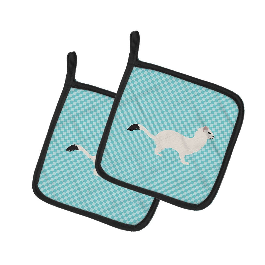 Stoat Short-tailed Weasel Blue Check Pot Holder Set of 2 Heat Resistant Quilted Hot Pads 7.5 x 7.5 Inch, Insulated Kitchen Trivets for Cooking & Baking