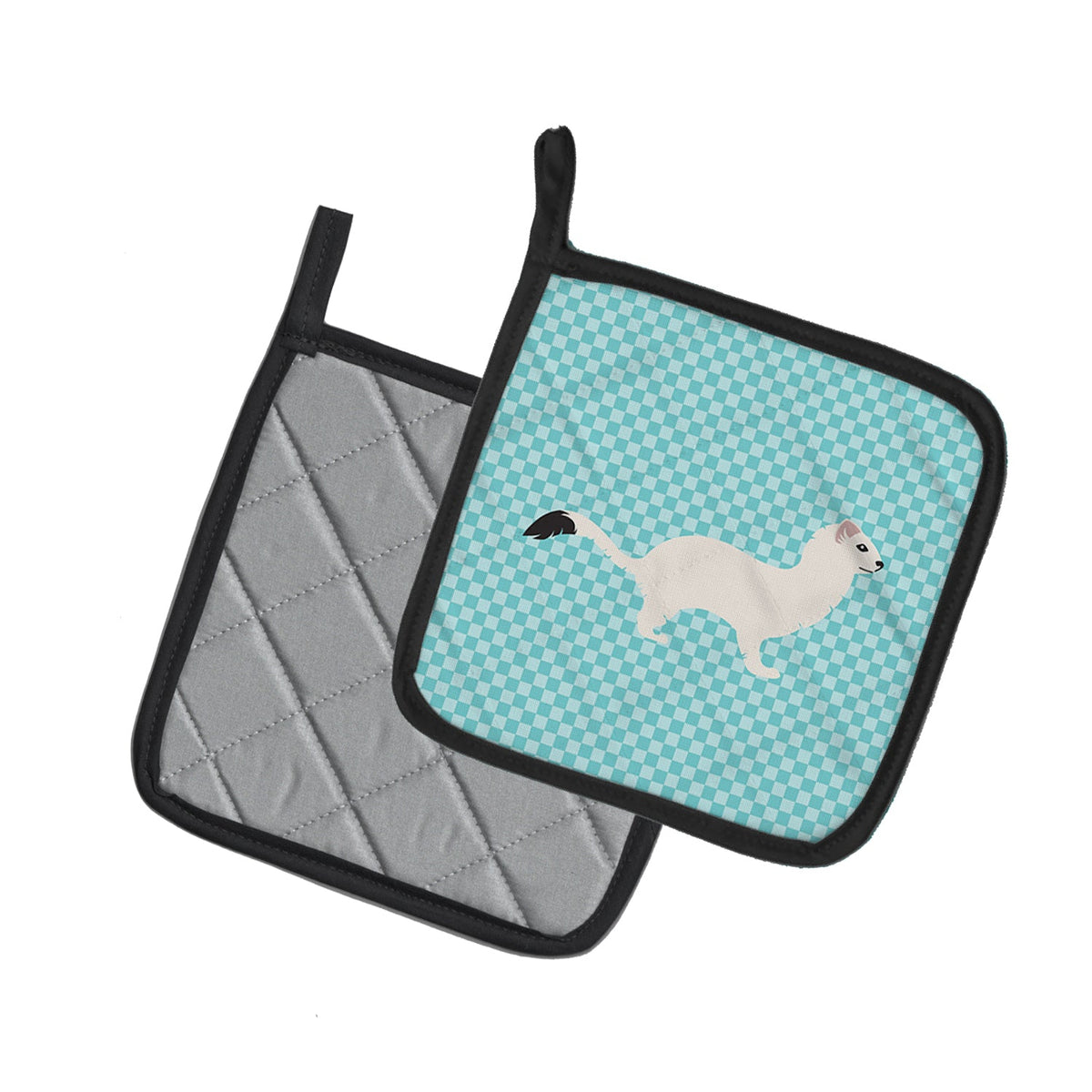 Stoat Short-tailed Weasel Blue Check Pot Holder Set of 2 Heat Resistant Quilted Hot Pads 7.5 x 7.5 Inch, Insulated Kitchen Trivets for Cooking & Baking