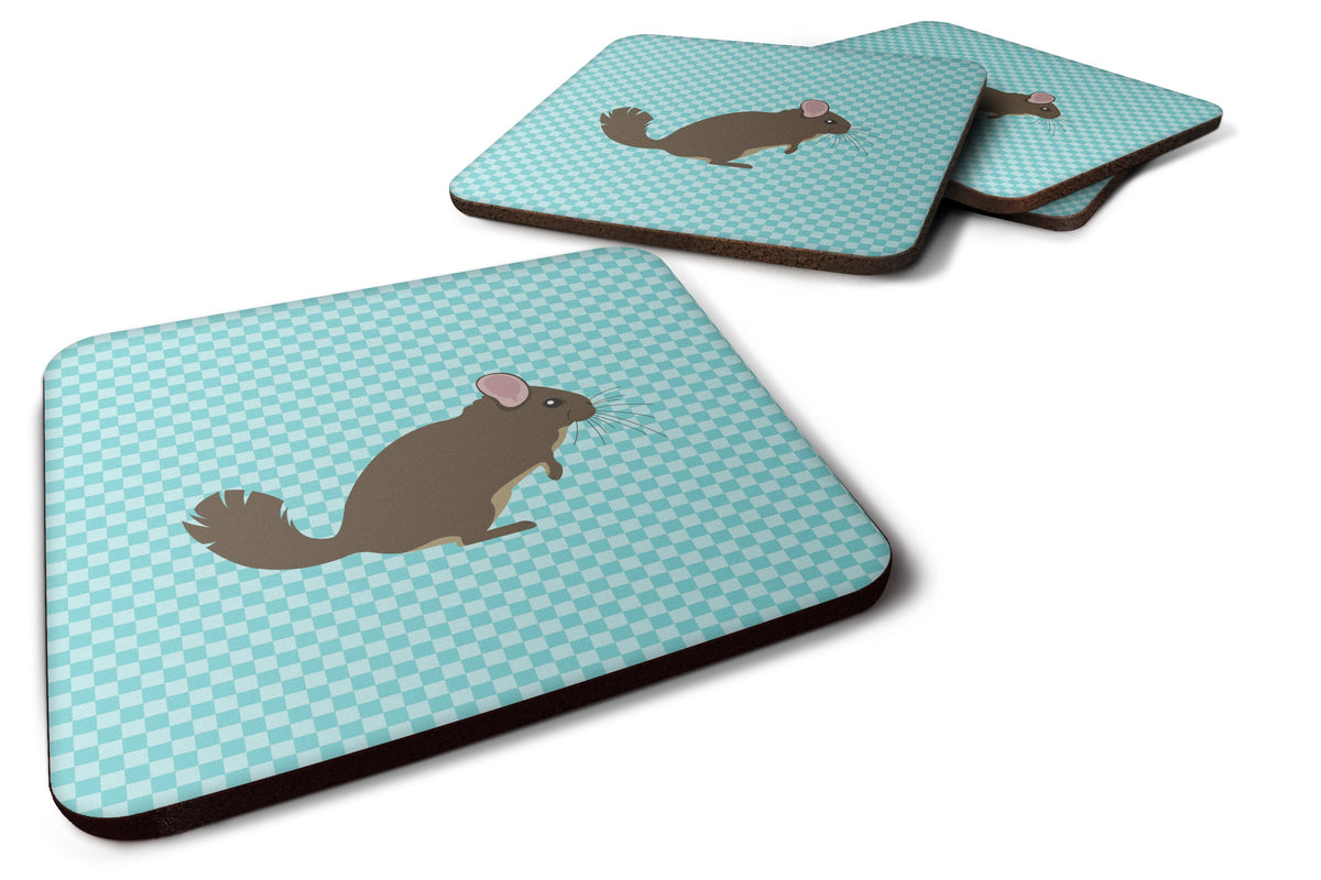 Chinchilla Blue Check Foam Coasters Set of 4 Cup Coasters for Indoor Outdoor, Tabletop Protection, Anti Slip, Mouse pad Material