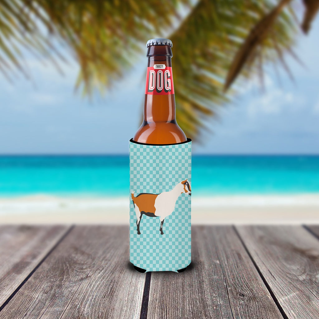 Alpine Goat Blue Check Slim Can Hugger , Insulated Foam Hugger for 12 oz Slim Cans, Beer Bottles & Water Bottles, Printed in USA