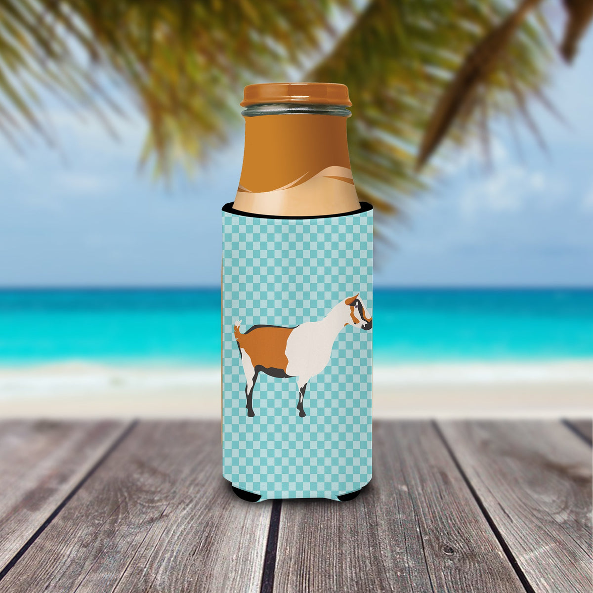 Alpine Goat Blue Check Slim Can Hugger , Insulated Foam Hugger for 12 oz Slim Cans, Beer Bottles & Water Bottles, Printed in USA
