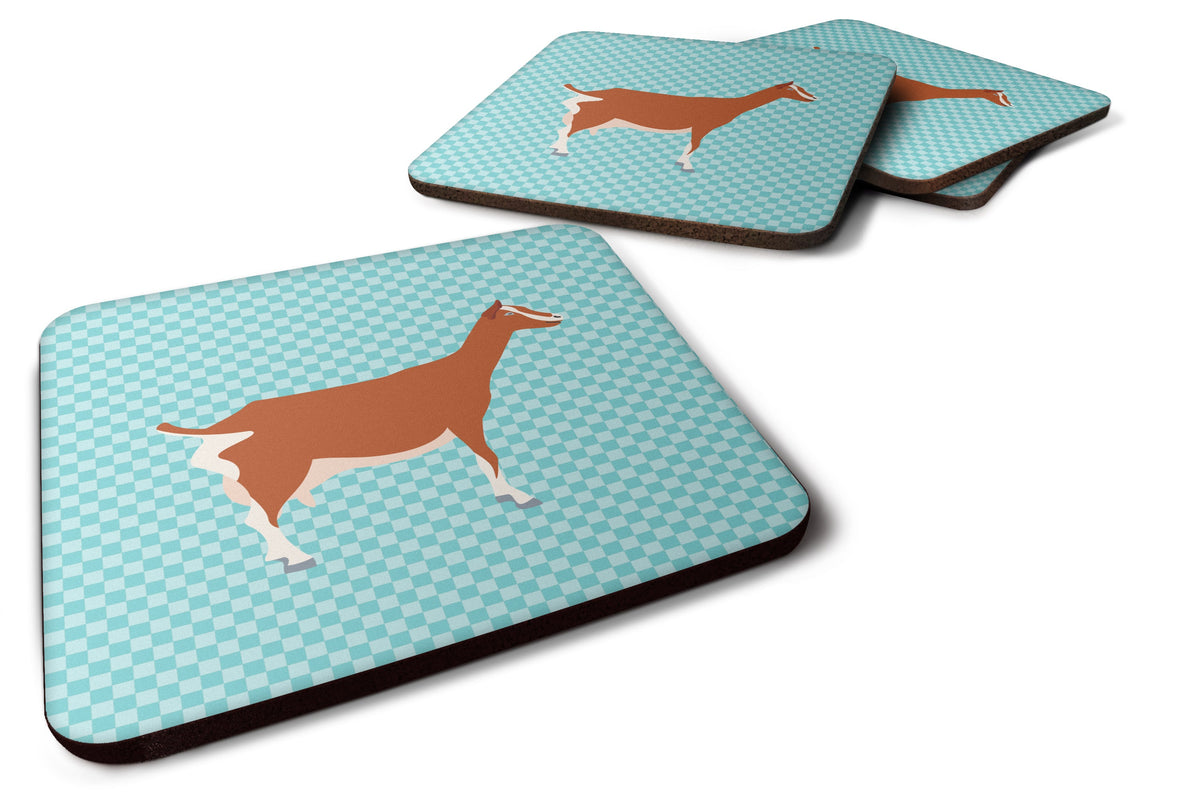 Toggenburger Goat Blue Check Foam Coasters Set of 4 Cup Coasters for Indoor Outdoor, Tabletop Protection, Anti Slip, Mouse pad Material