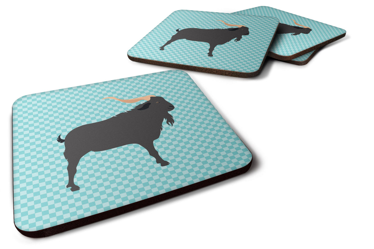 Verata Goat Blue Check Foam Coasters Set of 4 Cup Coasters for Indoor Outdoor, Tabletop Protection, Anti Slip, Mouse pad Material