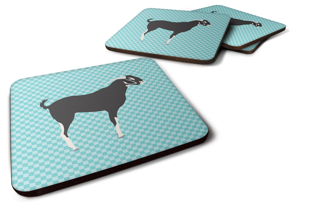 Black Bengal Goat Blue Check Foam Coasters Set of 4 Cup Coasters for Indoor Outdoor, Tabletop Protection, Anti Slip, Mouse pad Material